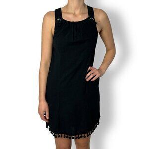 NWT Joy Joy Black Coverup Dress Shoulder Ties Pom Poms Racer Back Size XS